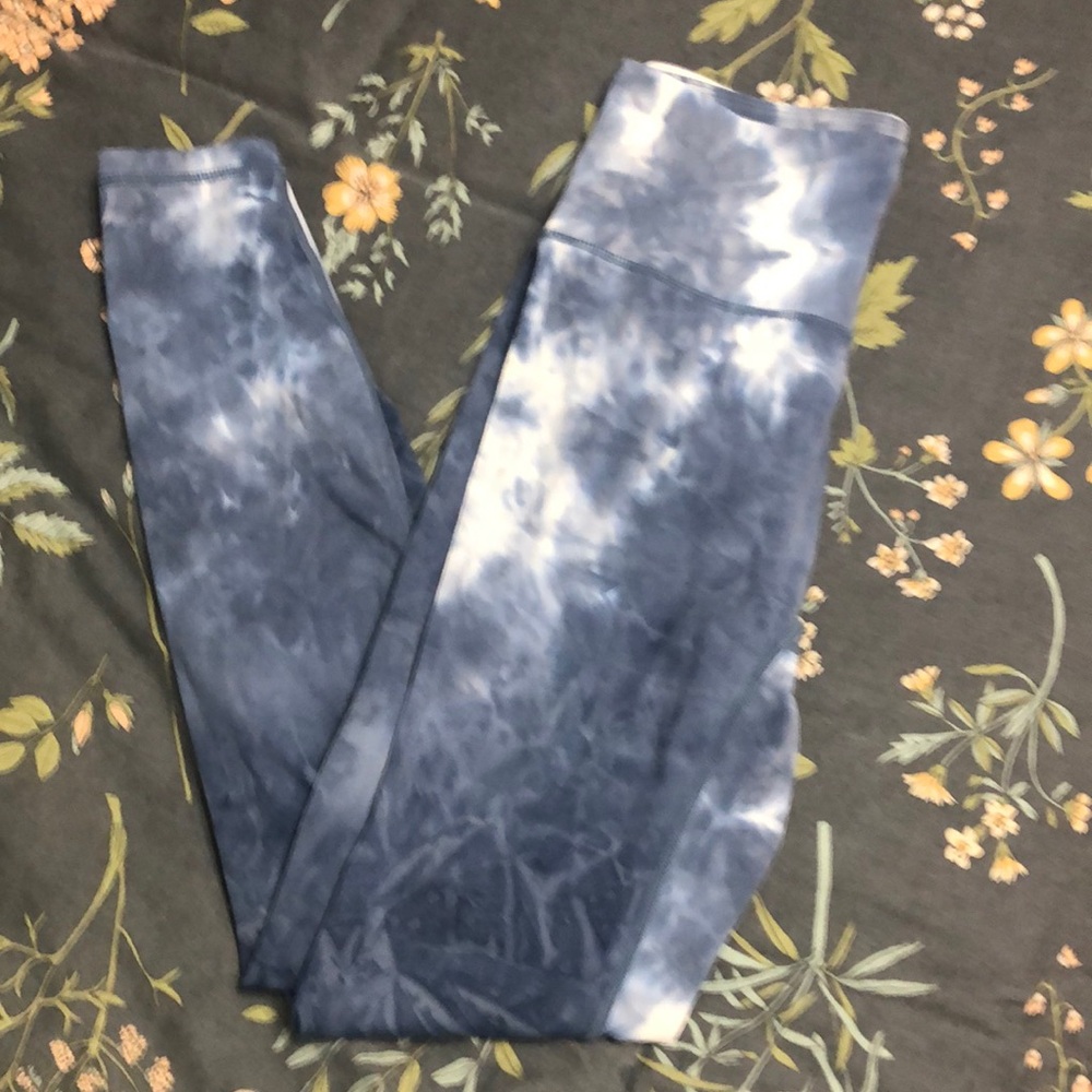 Love Fitness Hawaiian Makai Tie Dye High Waisted Full Length Leggings Blue Small